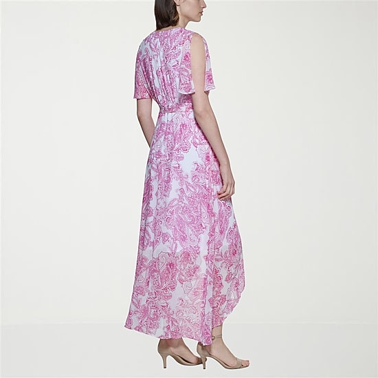 Jessica Howard Womens Petite V Neck Short Sleeve Flutter Maxi Dress