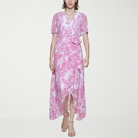 Jessica Howard Womens Petite V Neck Short Sleeve Flutter Maxi Dress