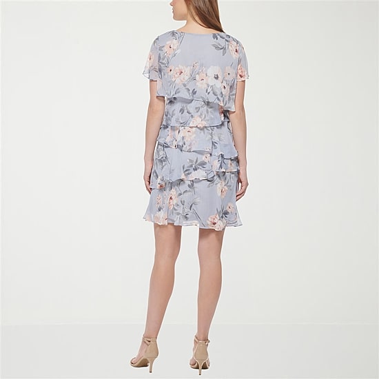 Jessica Howard Womens Petite Boat Neck Short Sleeve Floral Shift Dress