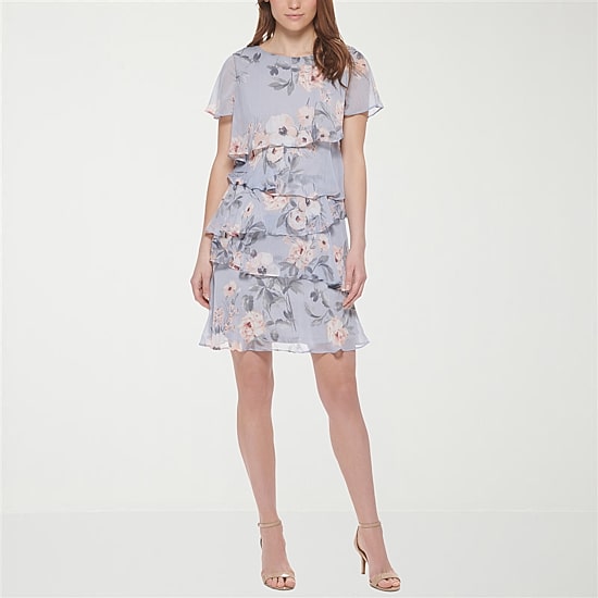 Jessica Howard Womens Petite Boat Neck Short Sleeve Floral Shift Dress
