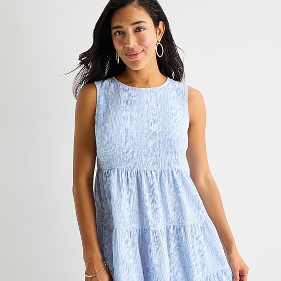 Marc New York Womens Round Neck Sleeveless Fit + Flare Dress