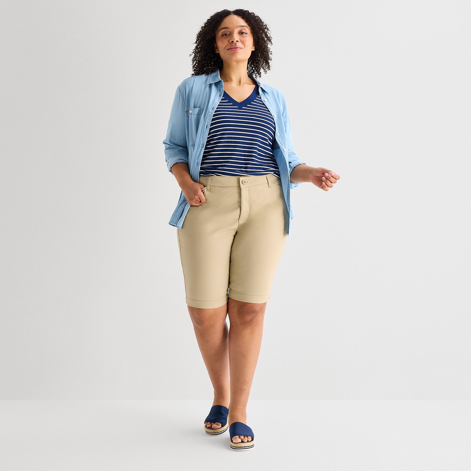 St. John's Bay Womens 11" Plus Easy-on + Easy-off Bermuda Short