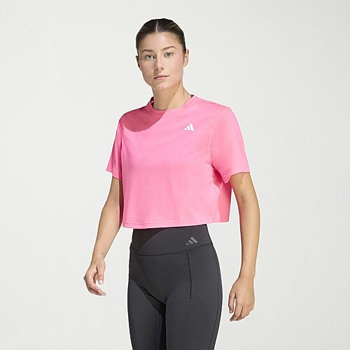 Adidas Originals Womens Crew Neck Short Sleeve Active Crop Top In Pink