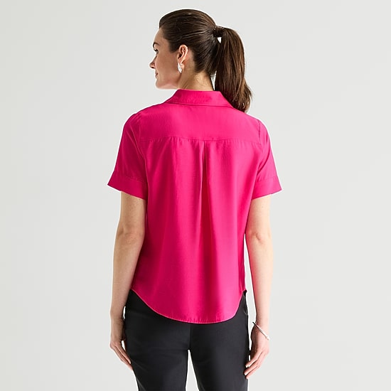 Worthington Womens Short Sleeve Slim Fit Blouse