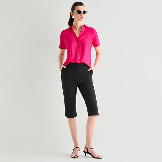 Worthington Womens Short Sleeve Slim Fit Blouse