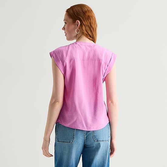 St. John's Bay Womens Henley Neck Short Sleeve Blouse
