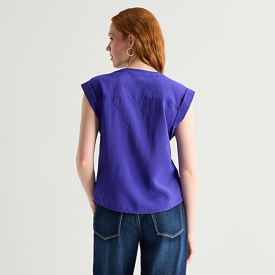 St. John's Bay Womens Henley Neck Short Sleeve Blouse