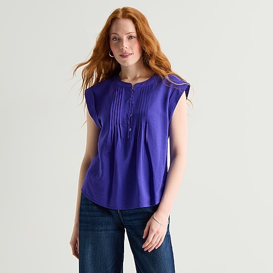 St. John's Bay Womens Henley Neck Short Sleeve Blouse