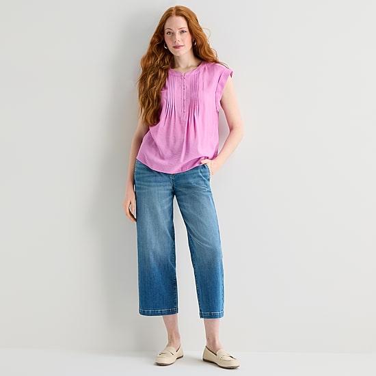 St. John's Bay Womens Henley Neck Short Sleeve Blouse