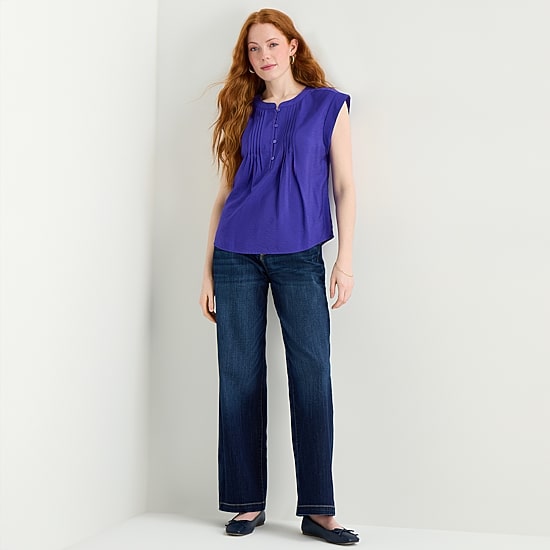 St. John's Bay Womens Henley Neck Short Sleeve Blouse