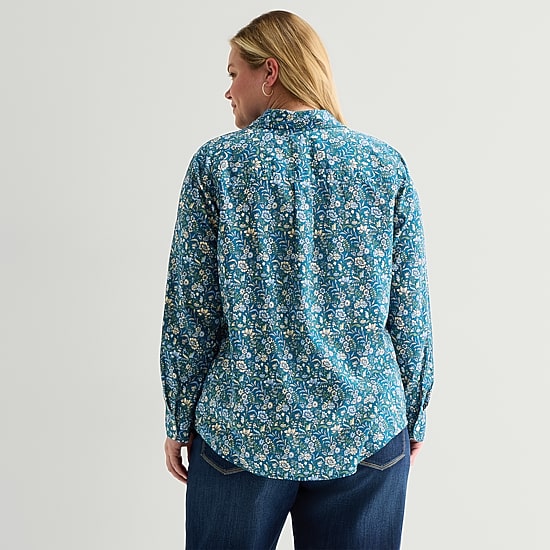 St. John's Bay Womens Plus Cuffed Long Sleeve Regular Fit Button-Down Shirt