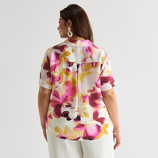 Worthington Womens Plus Cuffed Short Sleeve Slim Fit Button-Down Shirt