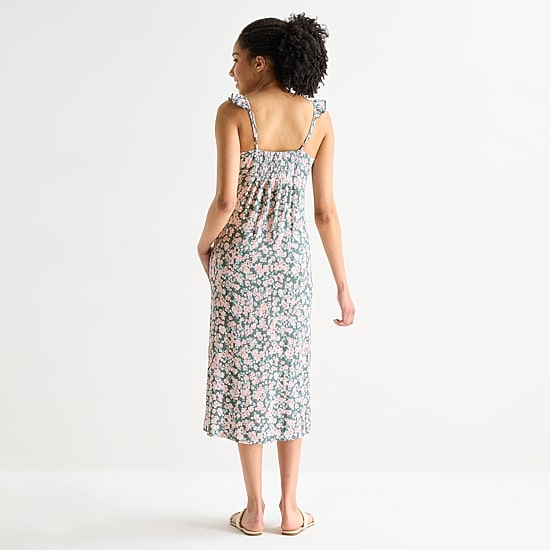 Arizona Womens Juniors Sleeveless Floral Midi Slip Dress