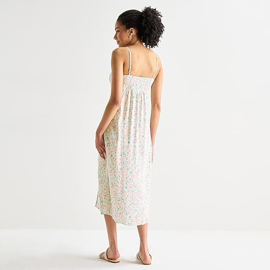 Arizona Womens Juniors Sleeveless Floral Midi Slip Dress