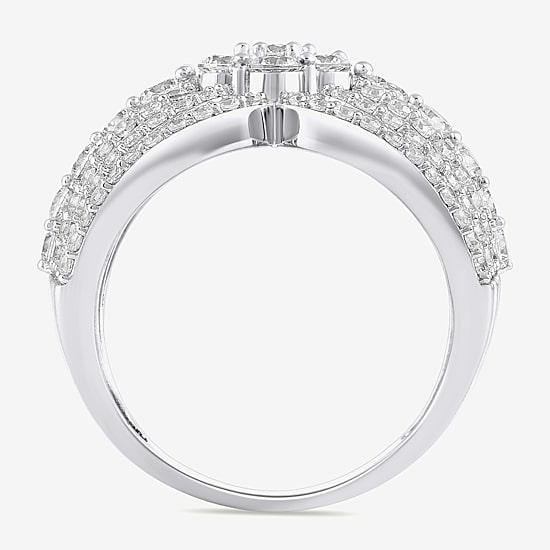 Diamond Blossom Womens 2 CT. T.W. Lab Grown White Diamond 10K White or Yellow Gold Cluster Cocktail Ring