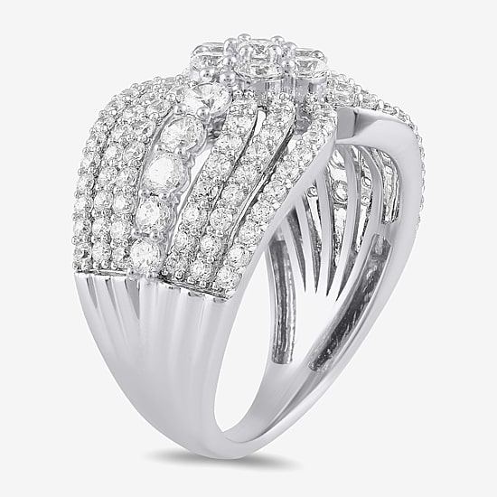 Diamond Blossom Womens 2 CT. T.W. Lab Grown White Diamond 10K White or Yellow Gold Cluster Cocktail Ring