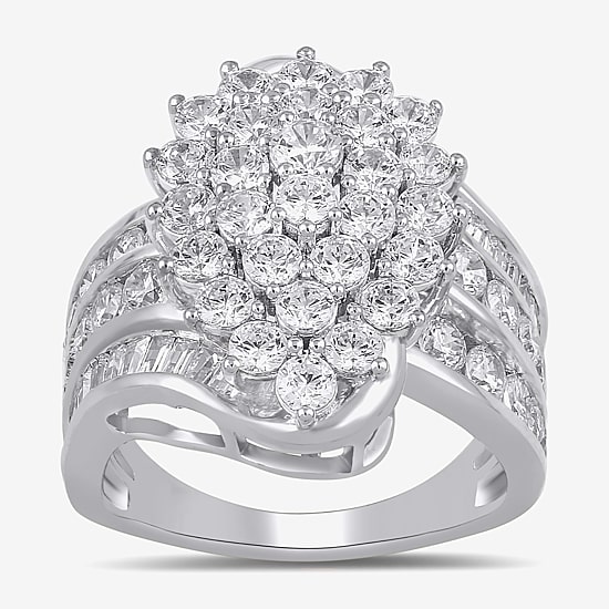 Diamond Blossom Womens 3 CT. T.W. Lab Grown White Diamond 10K White or Yellow Gold Cluster Cocktail Ring