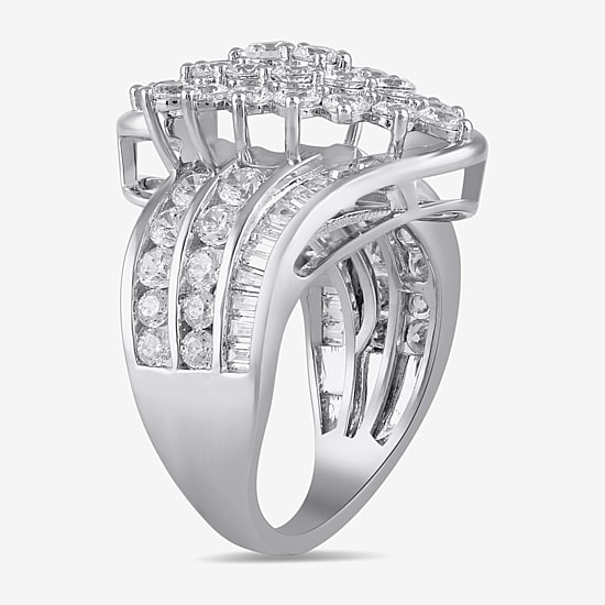 Diamond Blossom Womens 3 CT. T.W. Lab Grown White Diamond 10K White or Yellow Gold Cluster Cocktail Ring