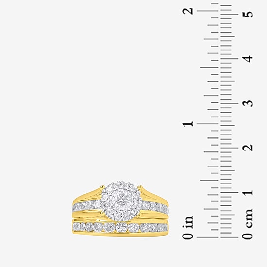 (G / I1) Womens 2 CT. T.W. Lab Grown White Diamond 14K Gold Round Side Stone Halo Bridal Set