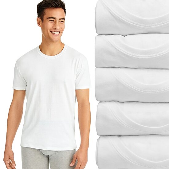 Hanes Comfort Fit Cotton Stretch Bonus Pack Mens 5 Pack Short Sleeve Crew Neck Moisture Wicking T-Shirt