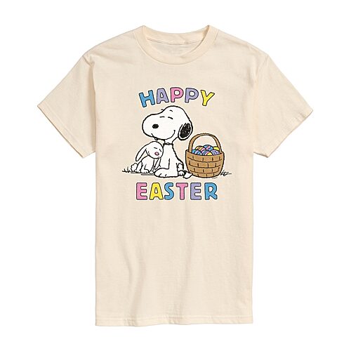 Mens Short Sleeve Peanuts Easter Graphic T-Shirt, Medium, Beige