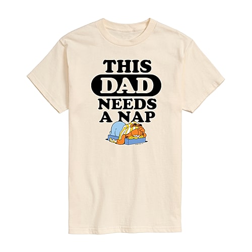 Mens Short Sleeve Garfield Dad Nap Graphic T-Shirt, Small, Beige