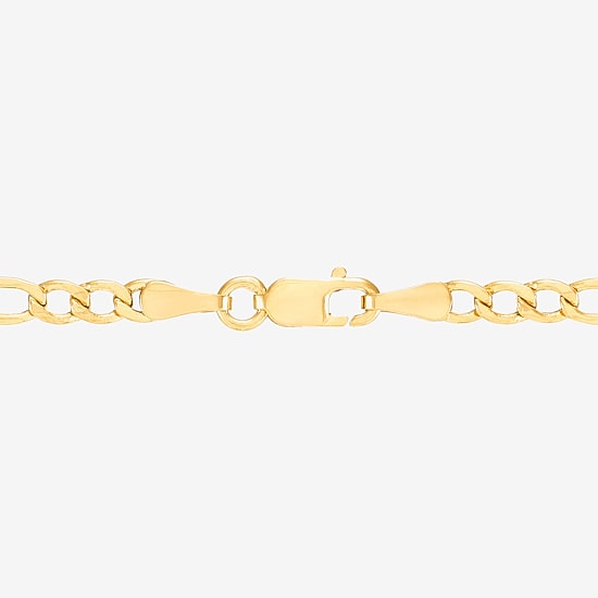 Made in Italy Womens 10K Gold 7.5 Inch Hollow Figaro Chain Bracelet