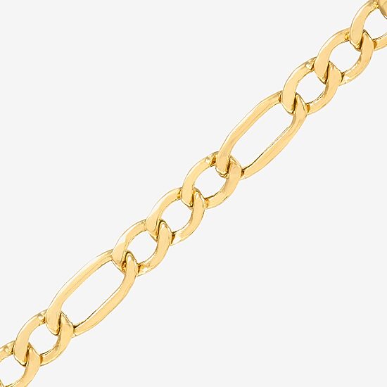 Made in Italy Womens 10K Gold 7.5 Inch Hollow Figaro Chain Bracelet