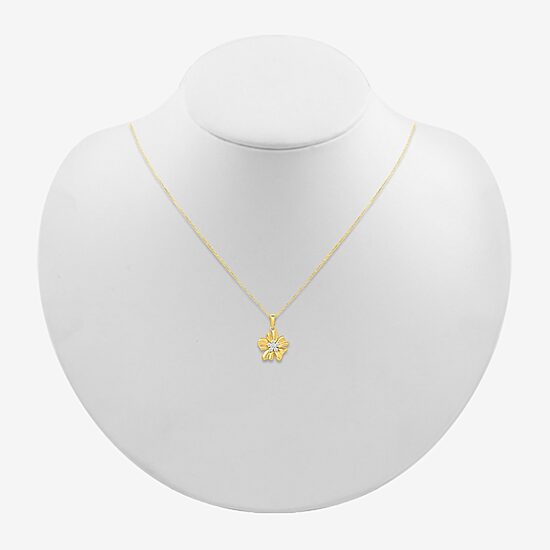Womens 1/8 CT. T.W. Natural White Diamond 10K Gold Flower 18 Inch Pendant Necklace