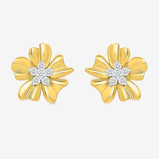 1/8 CT. T.W. Natural White Diamond 10K Gold 11.2mm Flower Stud Earrings