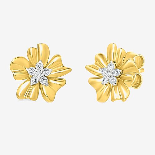 1/8 CT. T.W. Natural White Diamond 10K Gold 11.2mm Flower Stud Earrings, One Size, Yellow