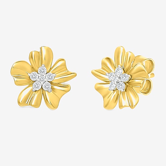 1/8 CT. T.W. Natural White Diamond 10K Gold 11.2mm Flower Stud Earrings