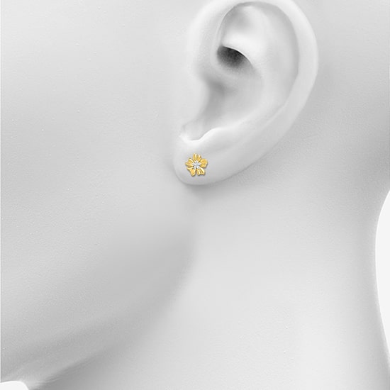 1/8 CT. T.W. Natural White Diamond 10K Gold 11.2mm Flower Stud Earrings
