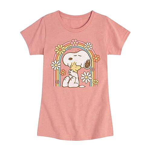 Little & Big Kid Girls Crew Neck Short Sleeve Regular Fit Peanuts Snoopy Graphic T-Shirt, X-large, Pink