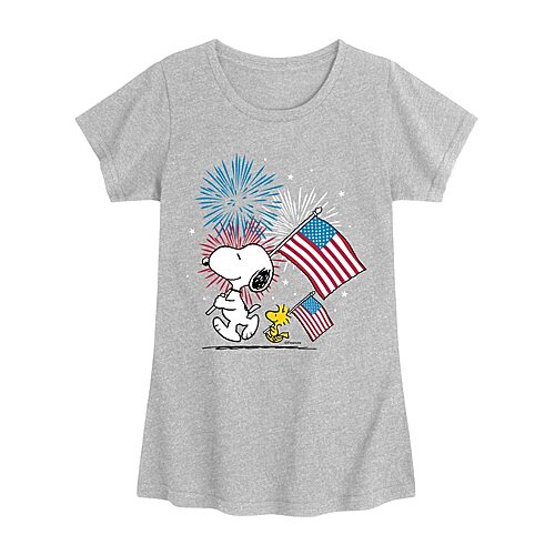 Little & Big Kid Girls Crew Neck Short Sleeve Regular Fit Peanuts Snoopy Graphic T-Shirt, Large, Gray