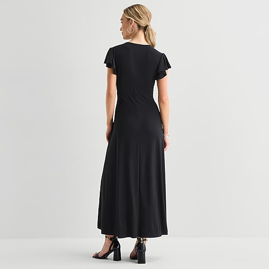 MSK Womens V Neck Short Sleeve Flutter Maxi Dress
