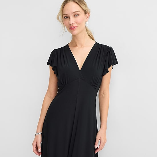 MSK Womens V Neck Short Sleeve Flutter Maxi Dress