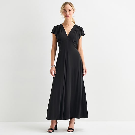 black msk dresses Womens V Neck Short Sleeve Flutter Maxi Dress Full Coverage evening dresses Shop Your Closet: 5 Size:XS - $190.00