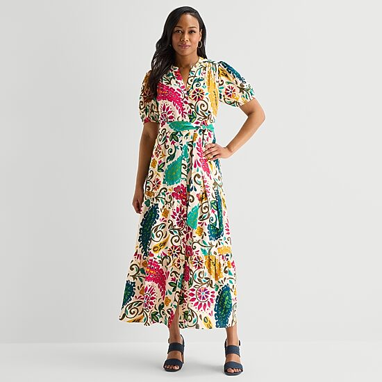 MSK Womens V Neck Short Sleeve Puffed Maxi Dress