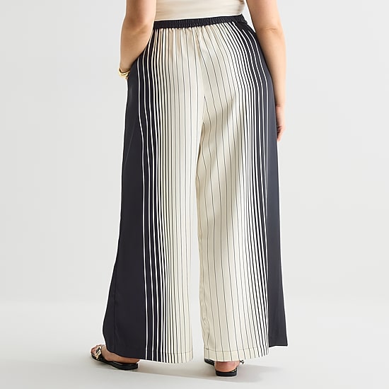 Worthington Womens Plus Wide Leg Mid Rise Pull-On Pant