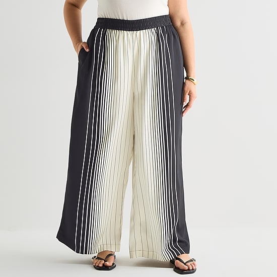 Worthington Womens Plus Wide Leg Mid Rise Pull-On Pant