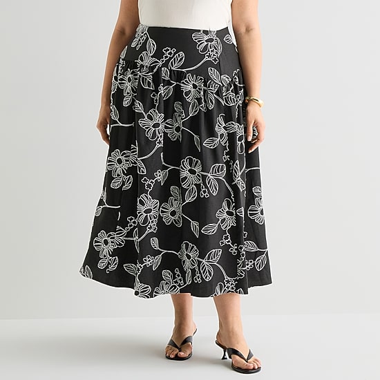 Worthington Womens Plus Midi Full Skirt