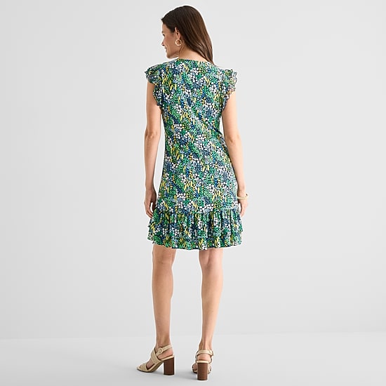 Marc New York Womens Round Neck Short Sleeve Floral Shift Dress