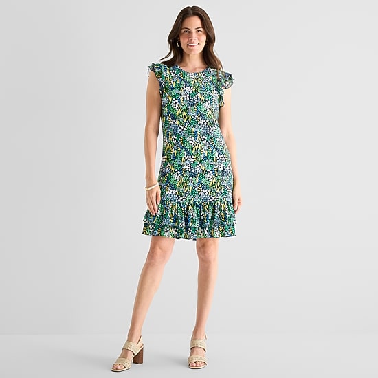 Marc New York Womens Round Neck Short Sleeve Floral Shift Dress