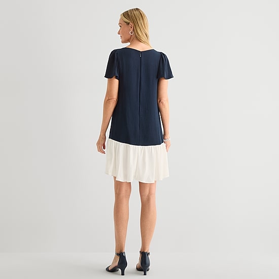 Marc New York Womens Round Neck Short Sleeve Shift Dress