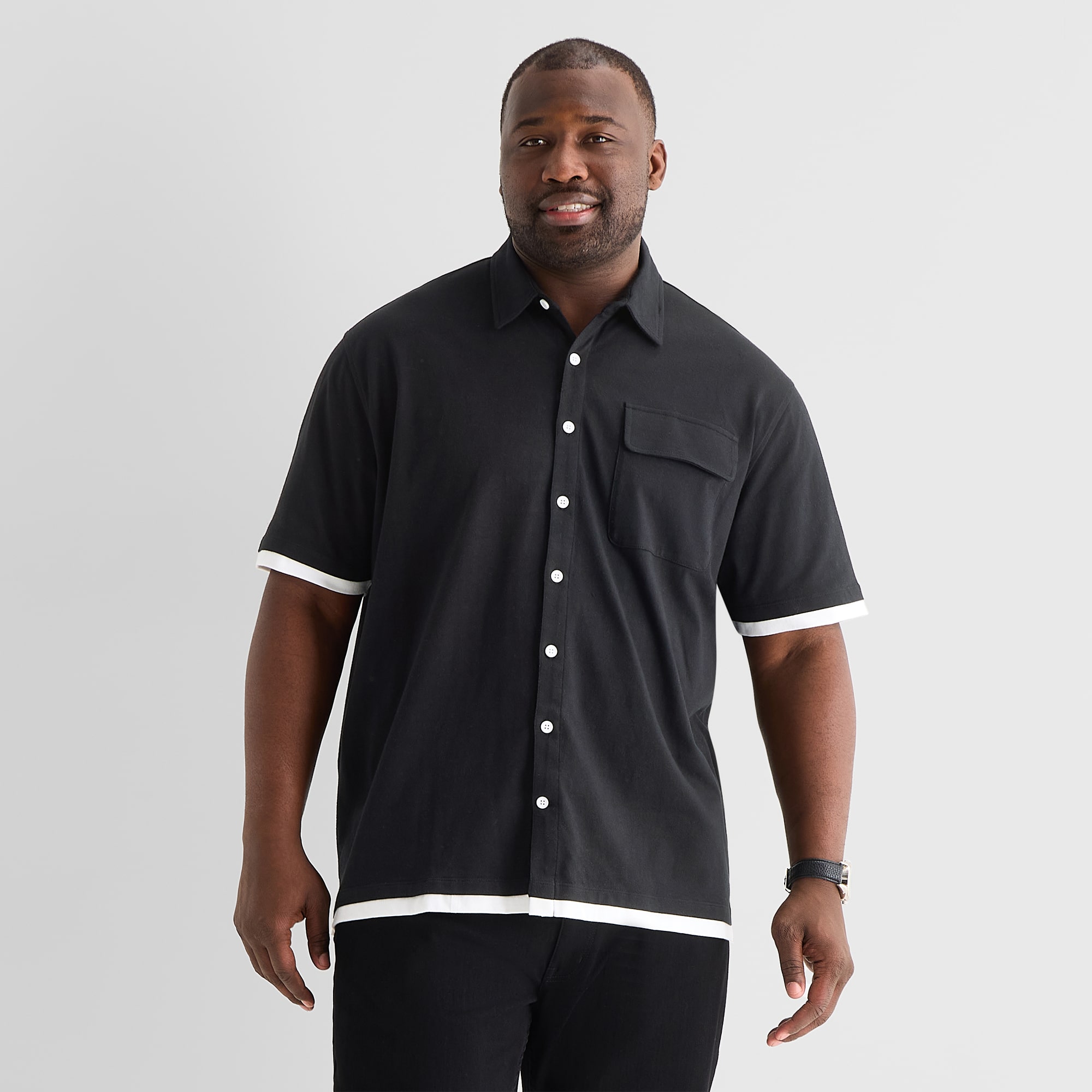 Shaquille O'Neal XLG™ Mens Short Sleeve Regular Fit Big and Tall Button-Down Shirt