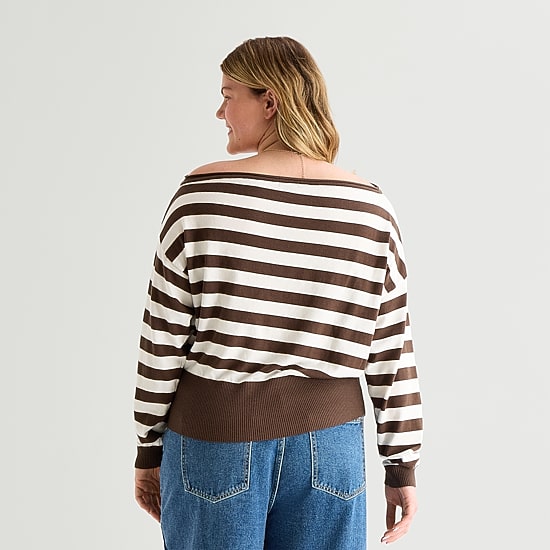 Forever 21 Juniors Plus Womens Boat Neck Long Sleeve Pullover Sweater