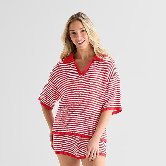 Forever 21 Womens Juniors Elbow Sleeve Polo Shirt
