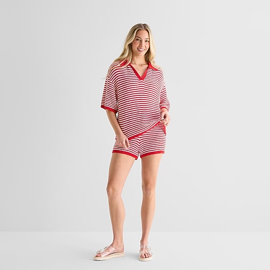 Forever 21 Womens Juniors Elbow Sleeve Polo Shirt
