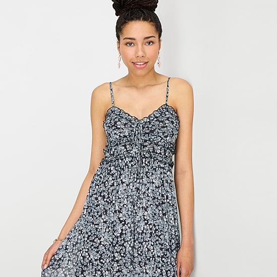 Arizona Womens Juniors V Neck Sleeveless Spaghetti Straps Maxi Dress